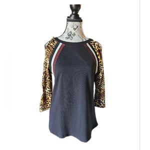 Cold Shoulder Animal Print 3/4 Sleeve Top